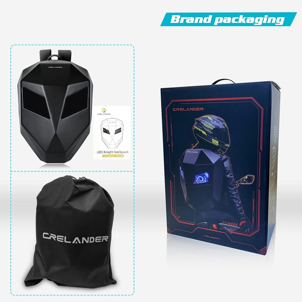 Motorcycle LED Knight Backpack DIY Programmable 3D Hard Shell Waterproof Laptop