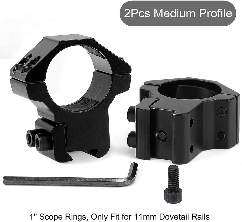 1'' Dovetail Scope Rings, 2Pcs High Profile & 2Pcs Medium Profile 1 Inch