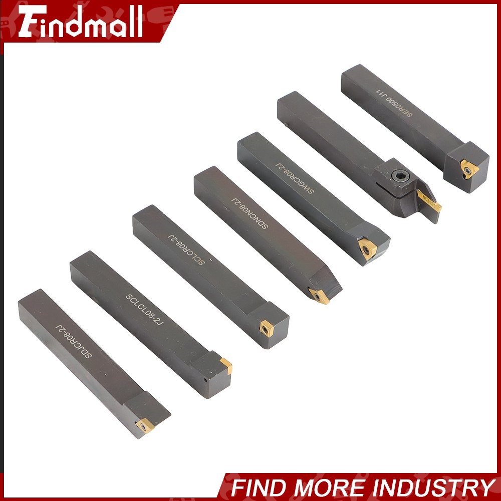 7Pcs 1/2" Lathe Tool Bit Thread Insert+Holder Set Carbide Indexable Turning Tool