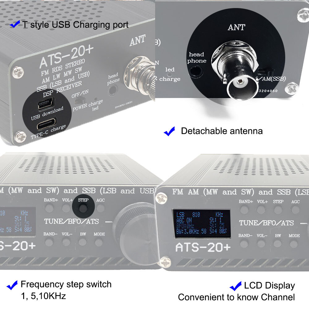 ANYSECU ATS-20+ All Band Radio Receiver FM AM SSB Scanner Support USB Charging