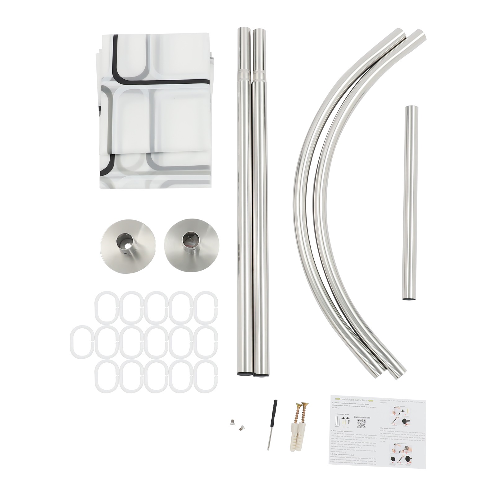 U-Shaped Shower Curtain Rod Set – No Holes Installation, Adjustable 0.9-1.3m