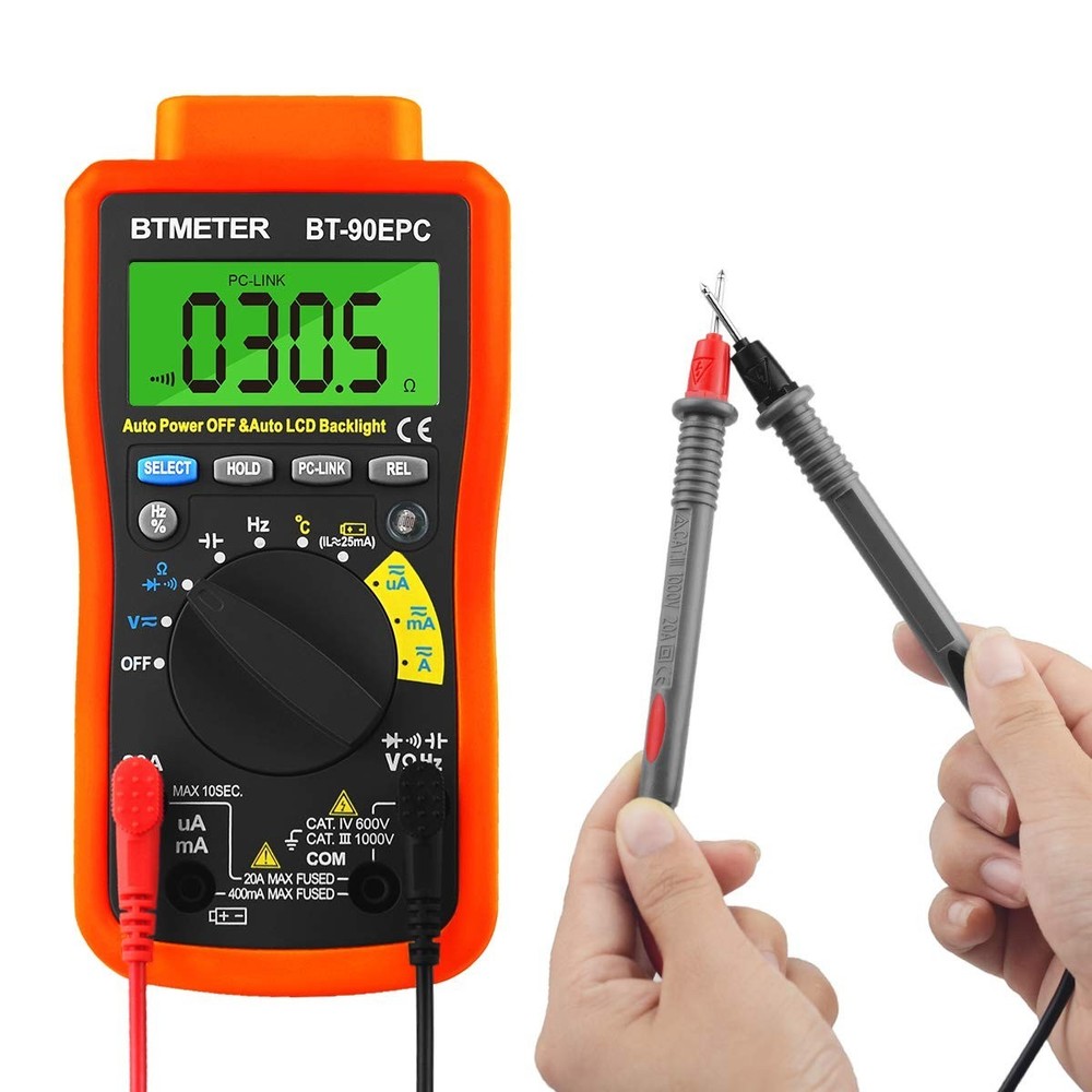 BTMETER BT-90EPC Digital Multimeter, Auto-Ranging AC/DC Volt Amp Ohm Temperat...