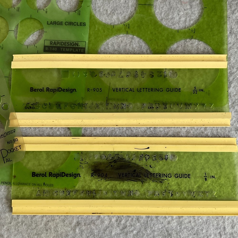 Lot/8 Vtg Drafting Templates RapiDesign Large Circles Lettering Guide Triangle