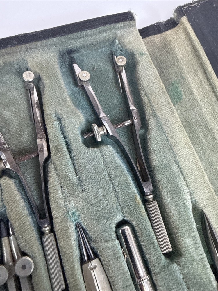 Vintage Schoenner Germany Architectural Drafting Compass Set U.S. Blue Co Case