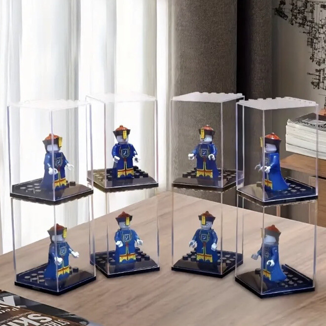 New Clear Black Base Display Case Box Suitable for Single Minifigures Stackable