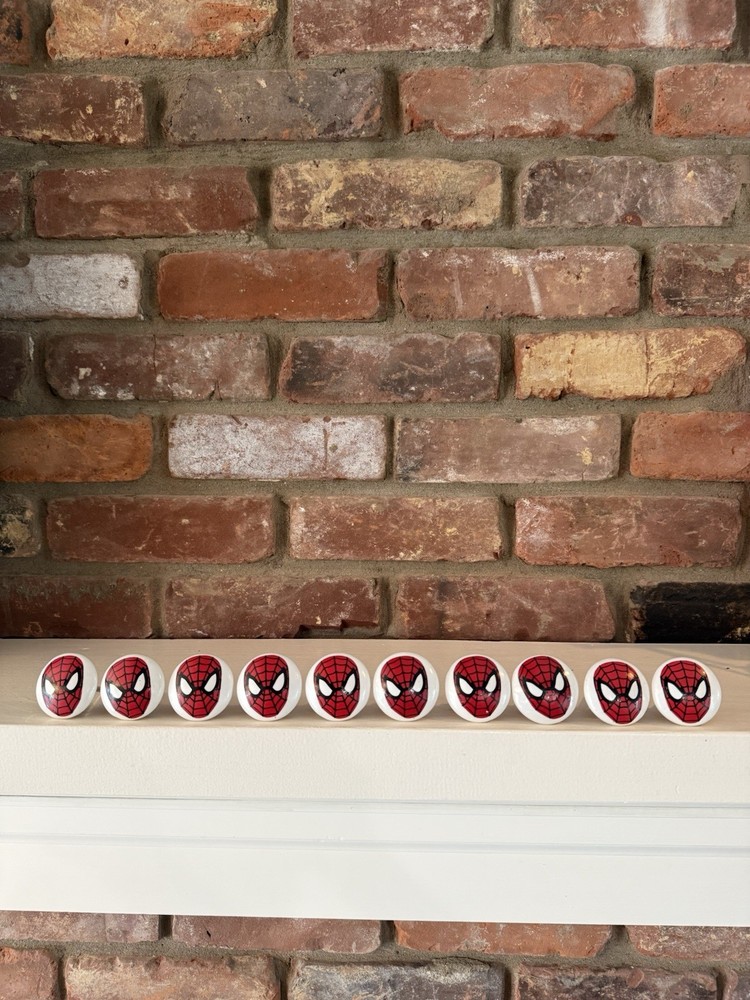 10x Marvel Spiderman White Ceramic Child Cabinet Dresser Knobs - Theme Room