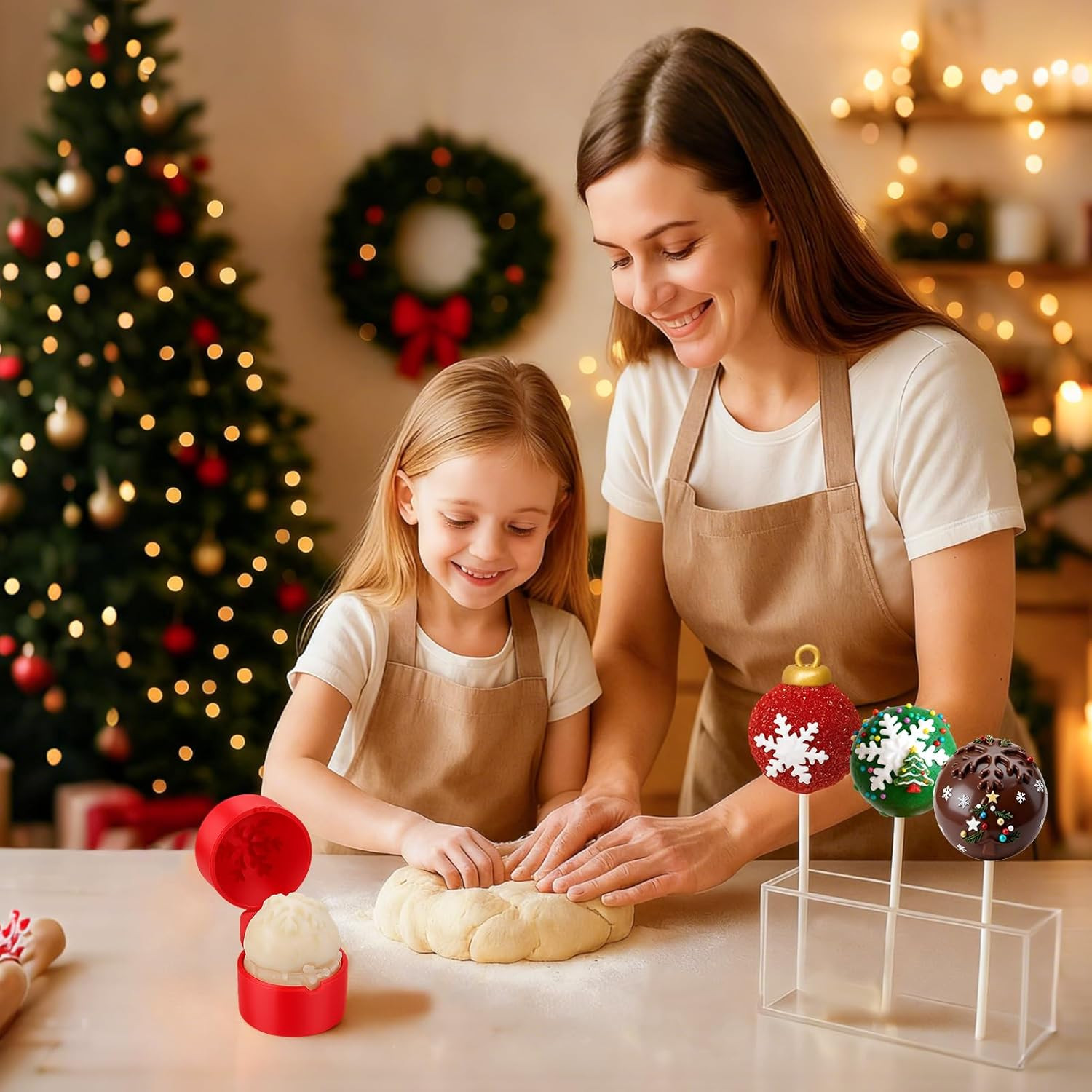 Christmas Cake Pop Mold Set with Snowflake & Gingerbread Shapes, 2 Pcs