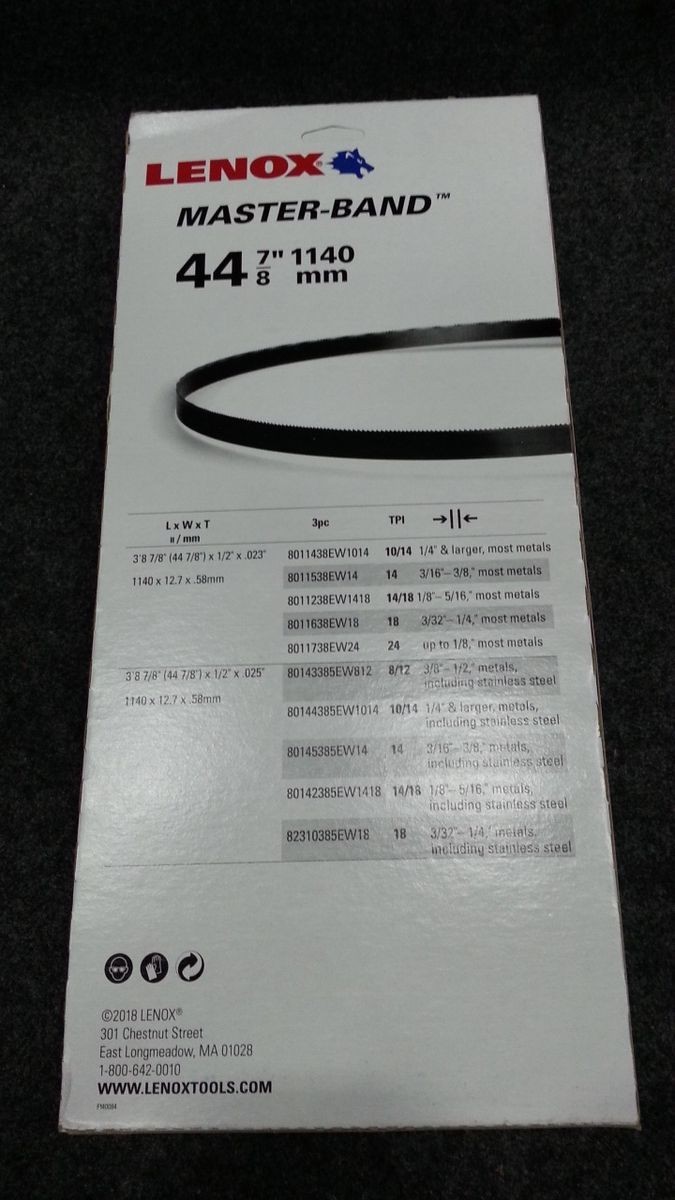 LENOX 8011238EW1418 Master-Band Portable Band Saw Blades 44 7/8" 1140mm Qty 3