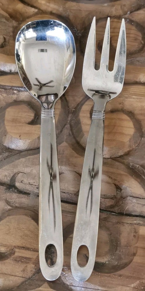 2 Piece 10" Serving Set Oneida Stainless Glossy Flatware Serving Spoon & Fork