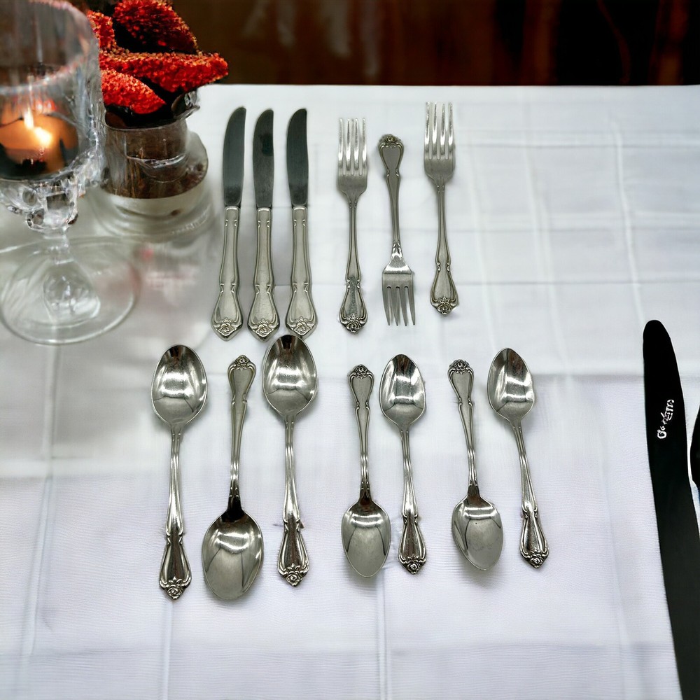 13 Pc Lot 1881 Rogers Stainless Oneida Flatware Arbor Rose Flatware Spoon Fork