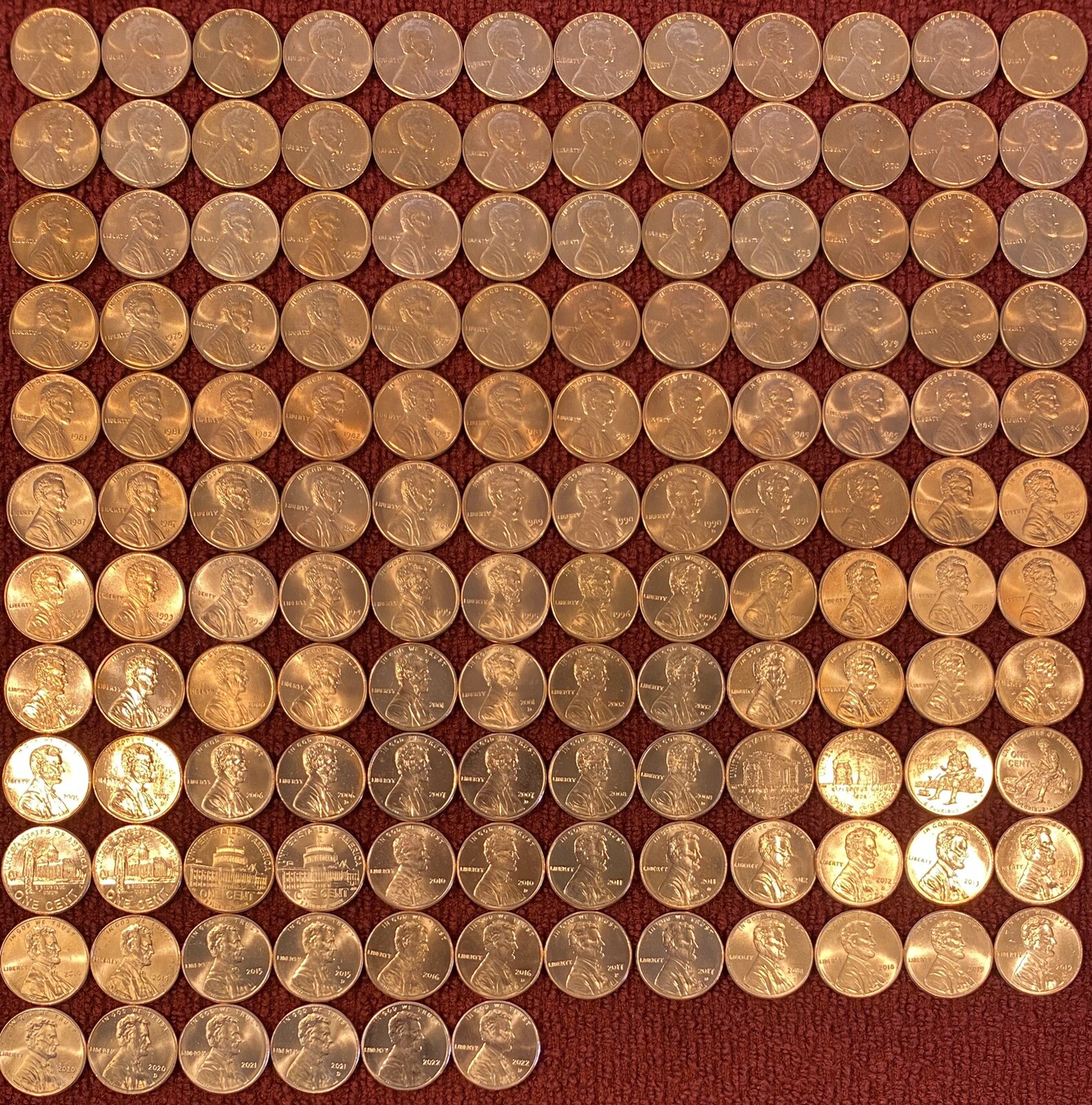 UPGRADED Lincoln MEM/SHIE Cents BU -  Set Of 144 Coins-1959 - 2025 P/D & 68S-74S