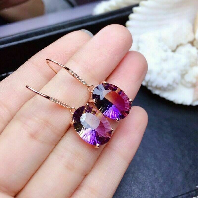 Oval Amethyst Silver Plated Ear Hook Drop Dangle Earrings Jewelry Lab-Created