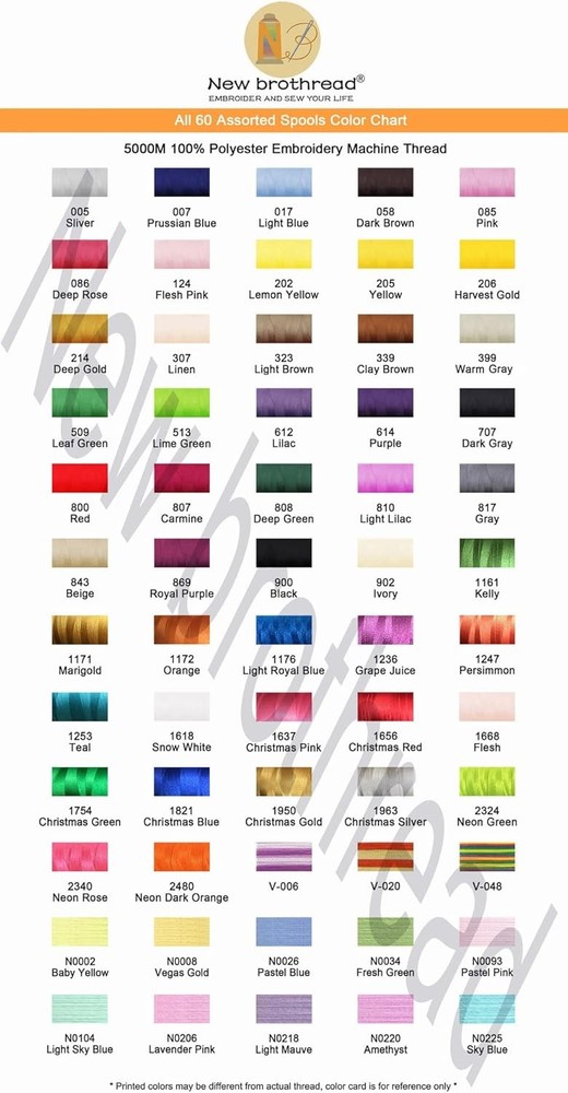 60 Colors 5000M Embroidery Machine Thread Spool Set