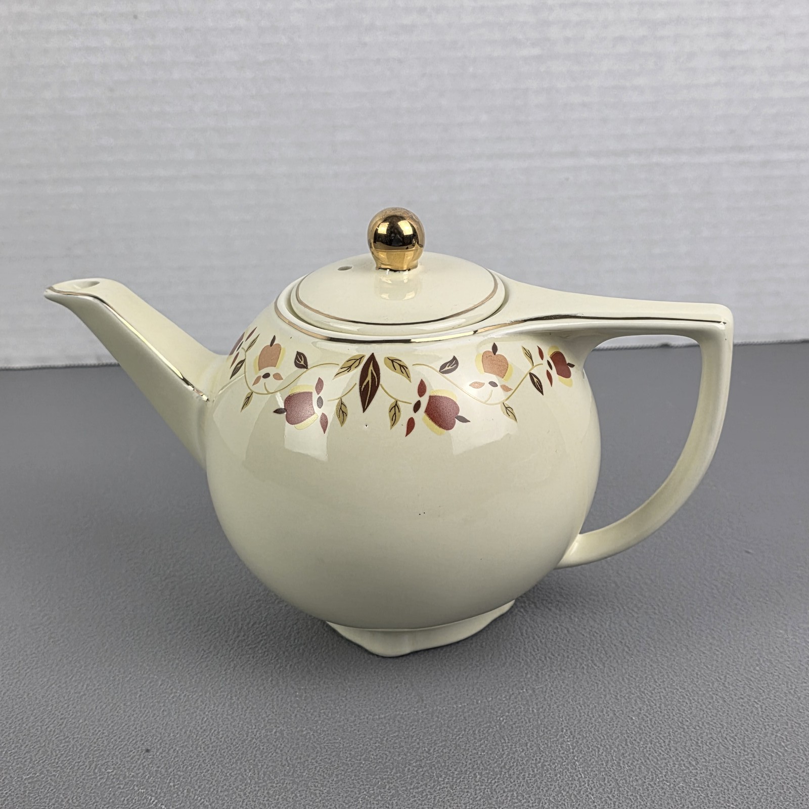 Vintage Cream Teapot with Gold Trim & Floral Pattern, Mid-Century Style