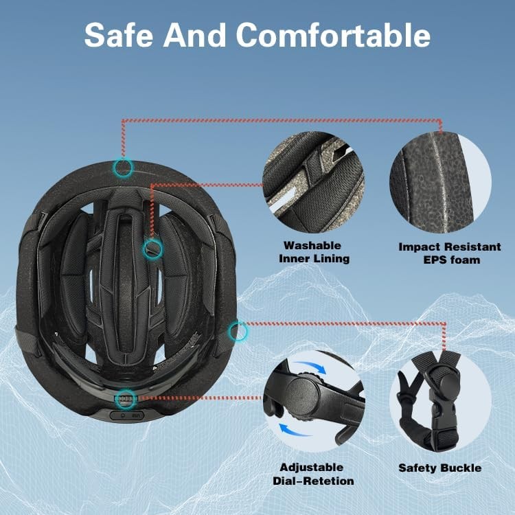 Adult Cycling Smart Helmet LED Rear Light Turn Signals App Control Road Mountain