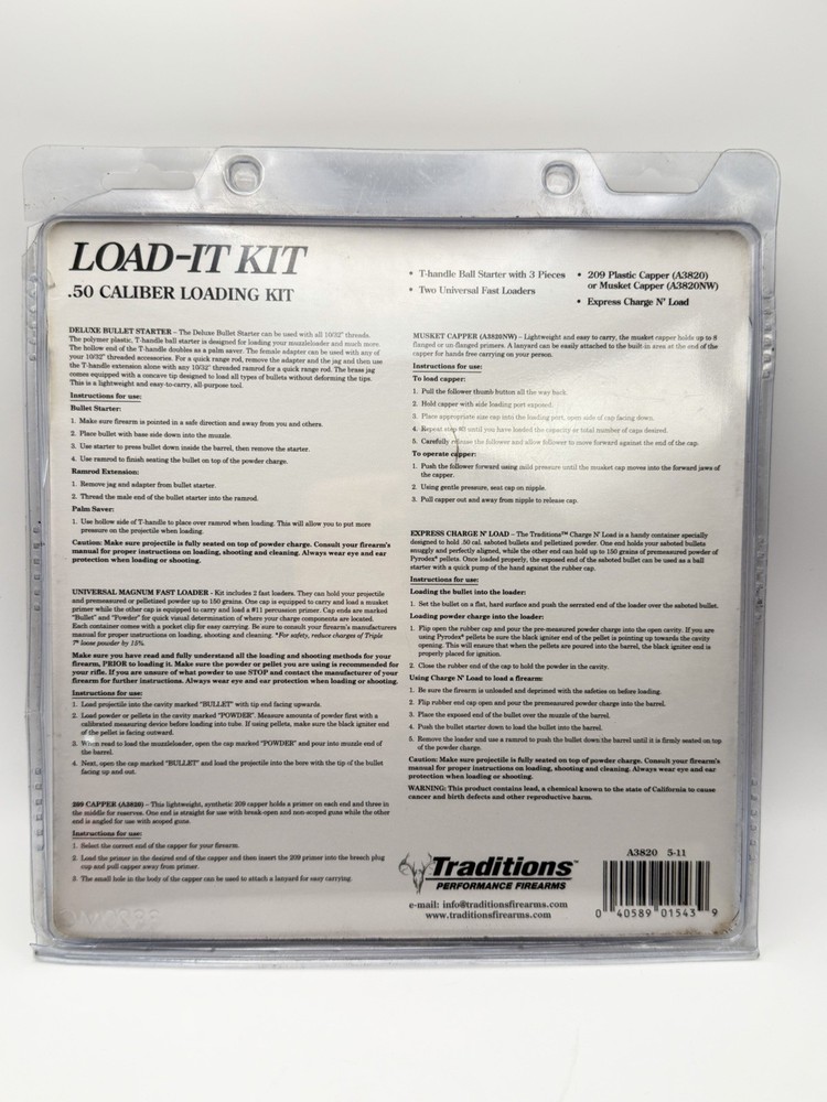 Traditions Load-It Kit .50 Cal Muzzleloader Loading Tool Set A3820 New