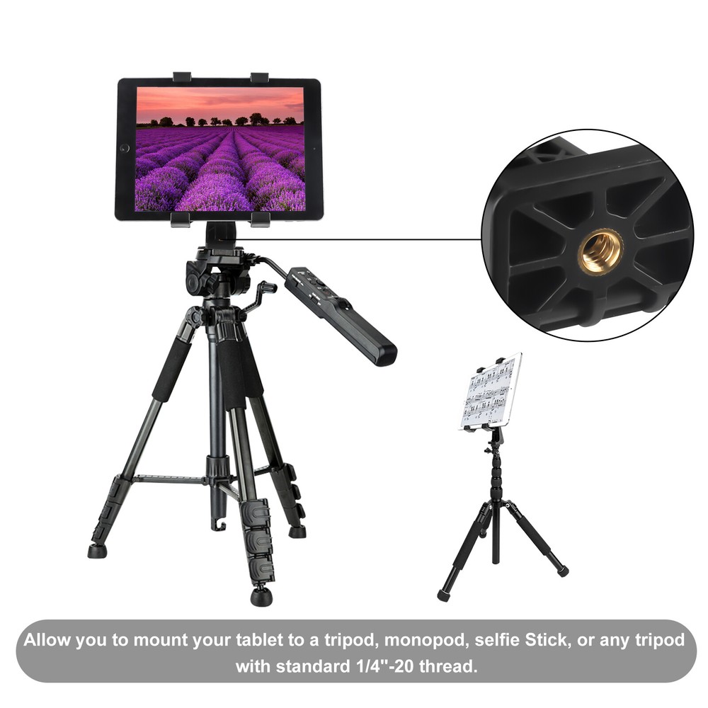 Tablet Tripod Mount Clamp Holder Bracket 1/4”Thread Adapter For 7-12" iPad Tab