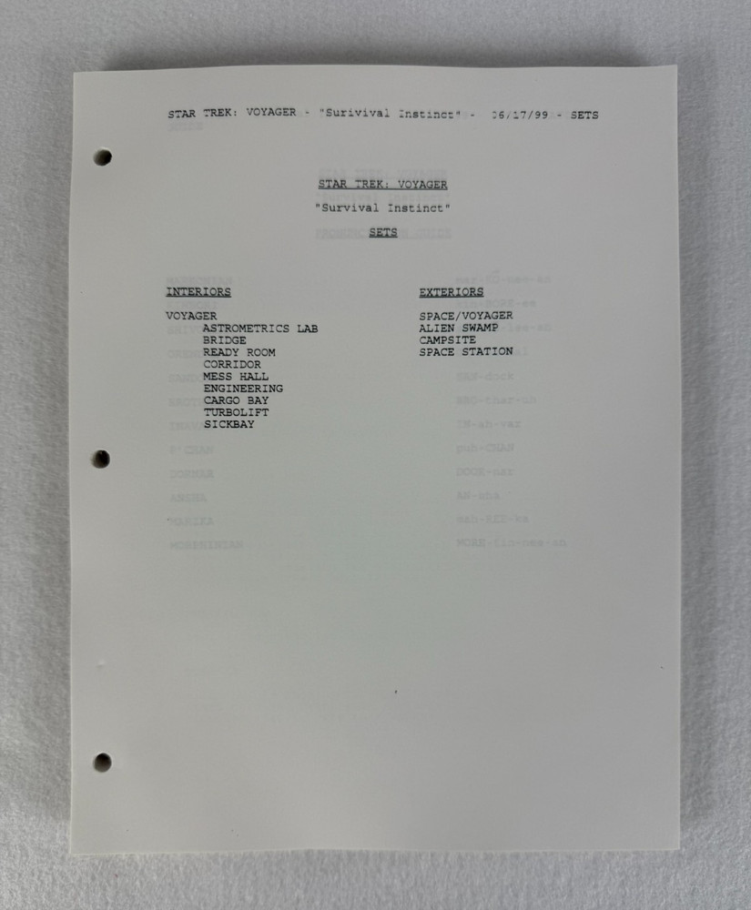 Star Trek Voyager “Survival Instinct” Final Draft Studio Script 06/27/1999