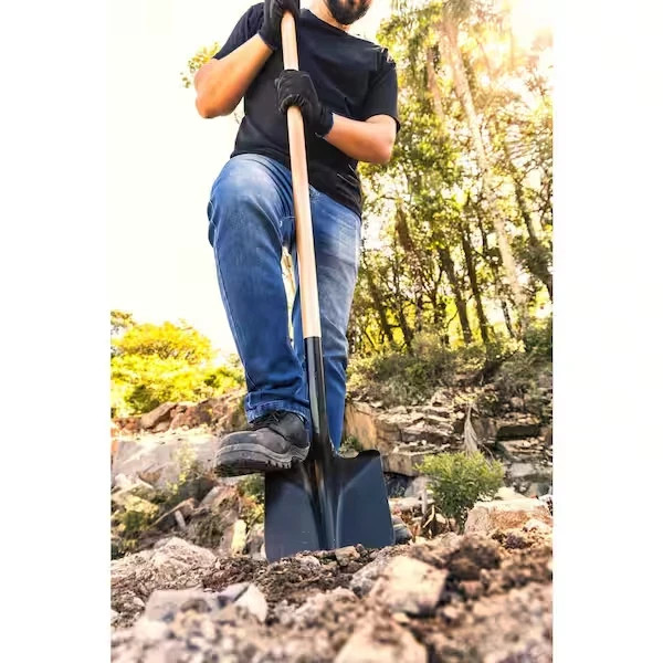 43.3 in L Wood Handle Digging Carbon Steel Shovel for Gardening Projects
