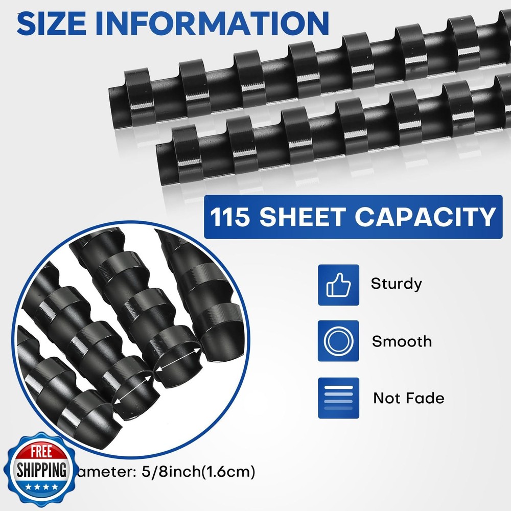 MYFULLY 100 Pack 21 Ring Plastic Comb Binding Spines | 5/8 Inch Diameter, 115