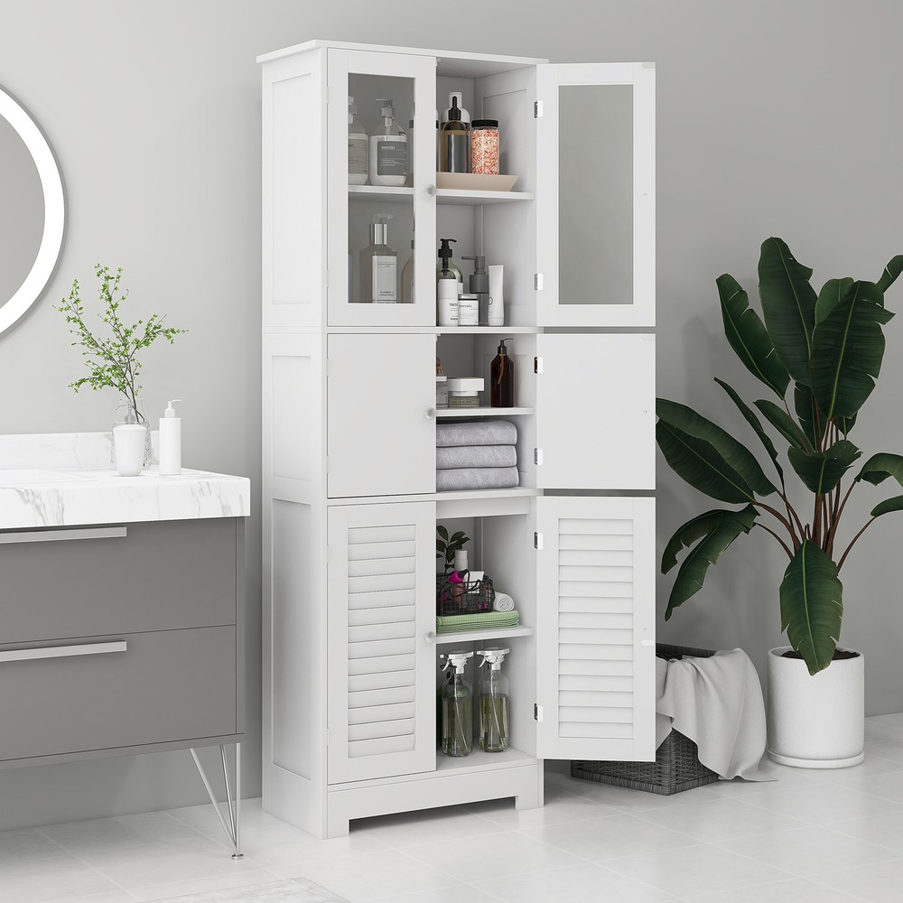 Tall Bathroom Storage Cabinet with 6 Doors, Adjustable Shelf