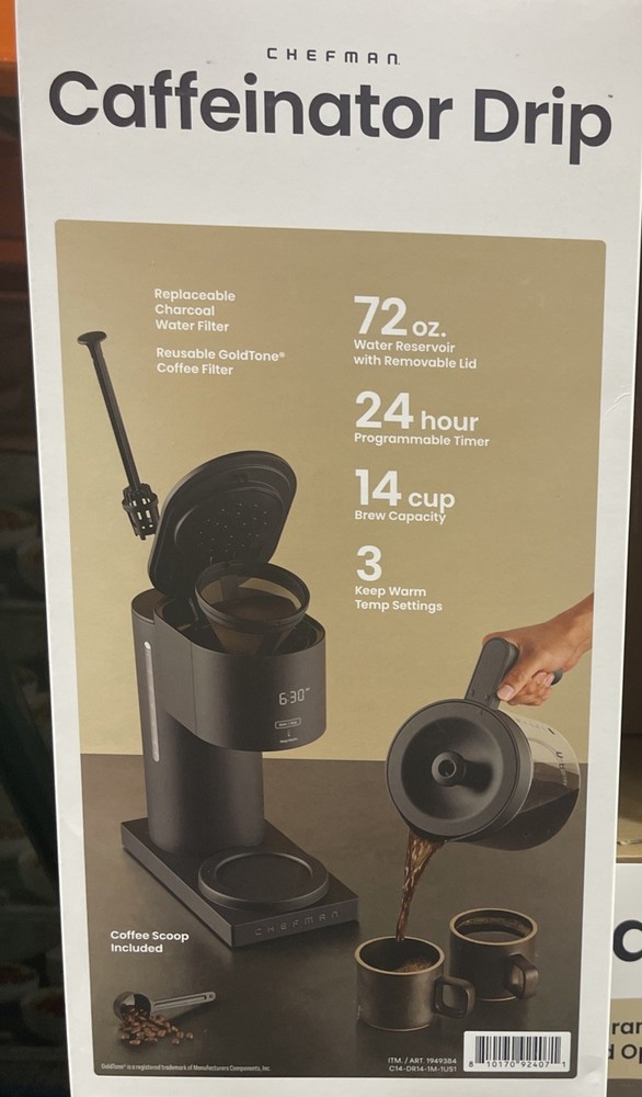 Brand New Chefman Caffeinator Drip Coffee Maker Programmable 1-14 Cups Black
