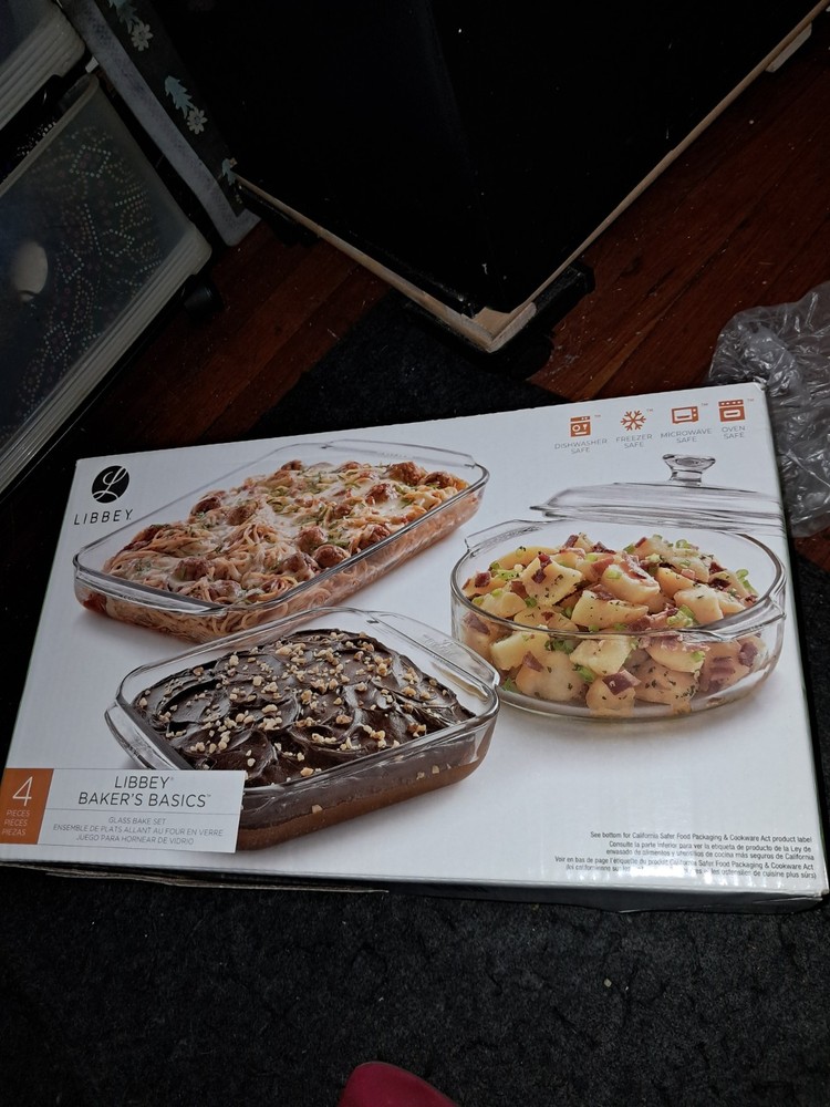 Libbey Baker's Basics Glass 4-Piece Rectangle Oval Baking Dish Set Safe