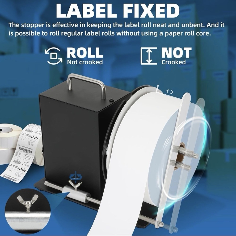 Adjustable spindle size Adjustable from 1-3 inches Core Holder Label width 4.72