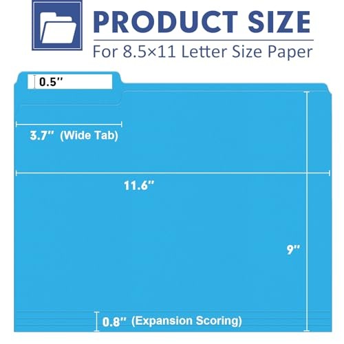 File Folder, 270 Pack Colored File Folder, 1/3 Cut Tabs, Letter Size,
