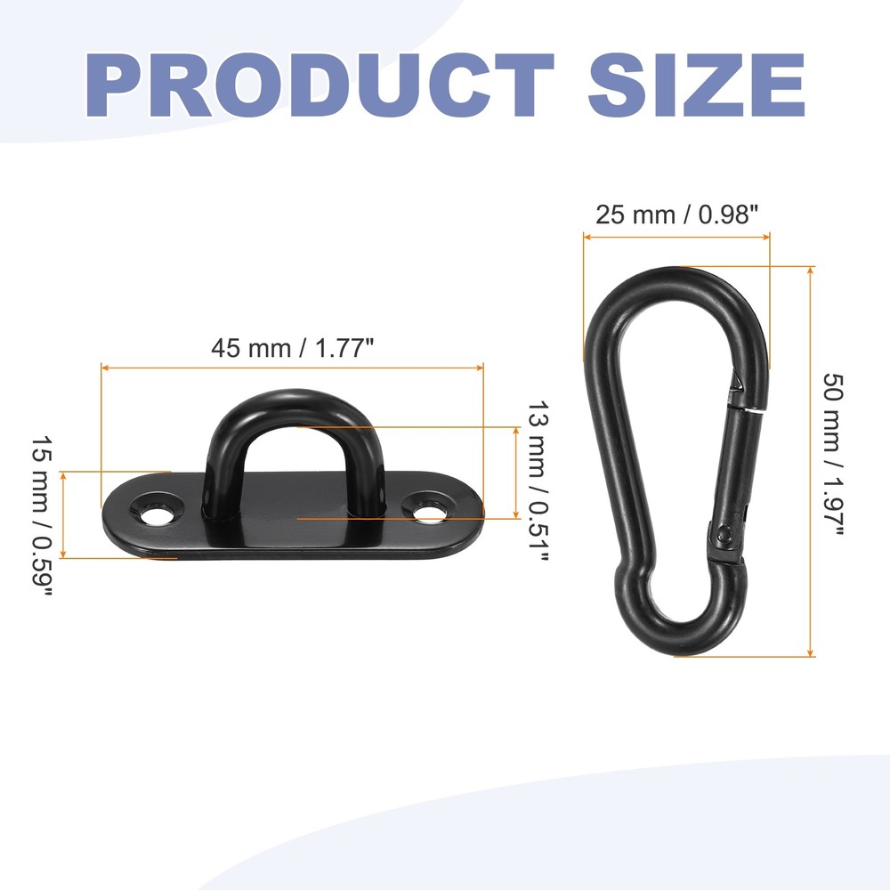 2Pcs M8 Eyelet Bracket Set Rectangular Hook Plate and Hook, Black