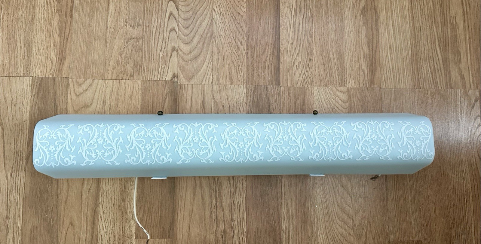 1960s 24”  Textured White Glass Scroll Pattern Bathroom  U Shaped Light Fixture.