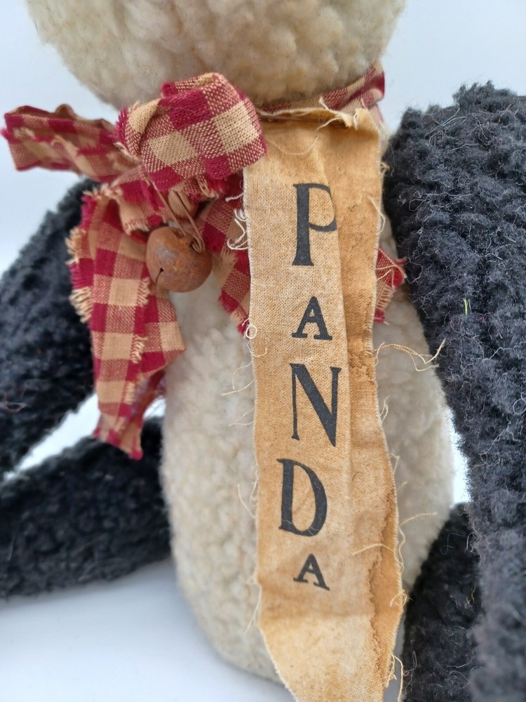 ~Panda Bear with Plaid Bow and Bell 16"