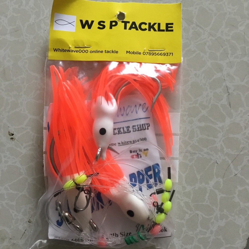 Cod Polllock 3 Hook Flapper Rig 8/0 Hooks White Head Orange Muppets 6” Lures