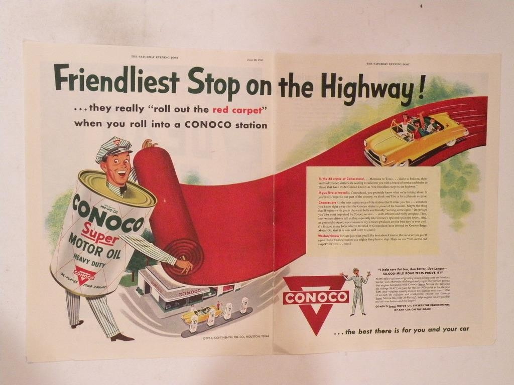 Magazine Ad* - 1953 - Conoco Motor Oil - (two-pages)