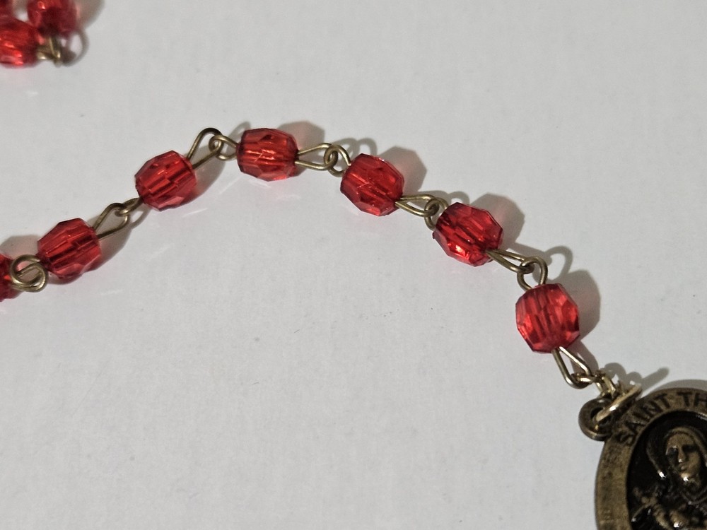 Catholic Religious 21” Red St. Therese Pray For Us Rosary Beads