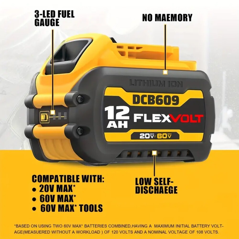 12.0AH DCB609-2 For DEWALT DCB612 20V/60V MAX FLEXVOLT 12Ah Li-Ion Battery NEW