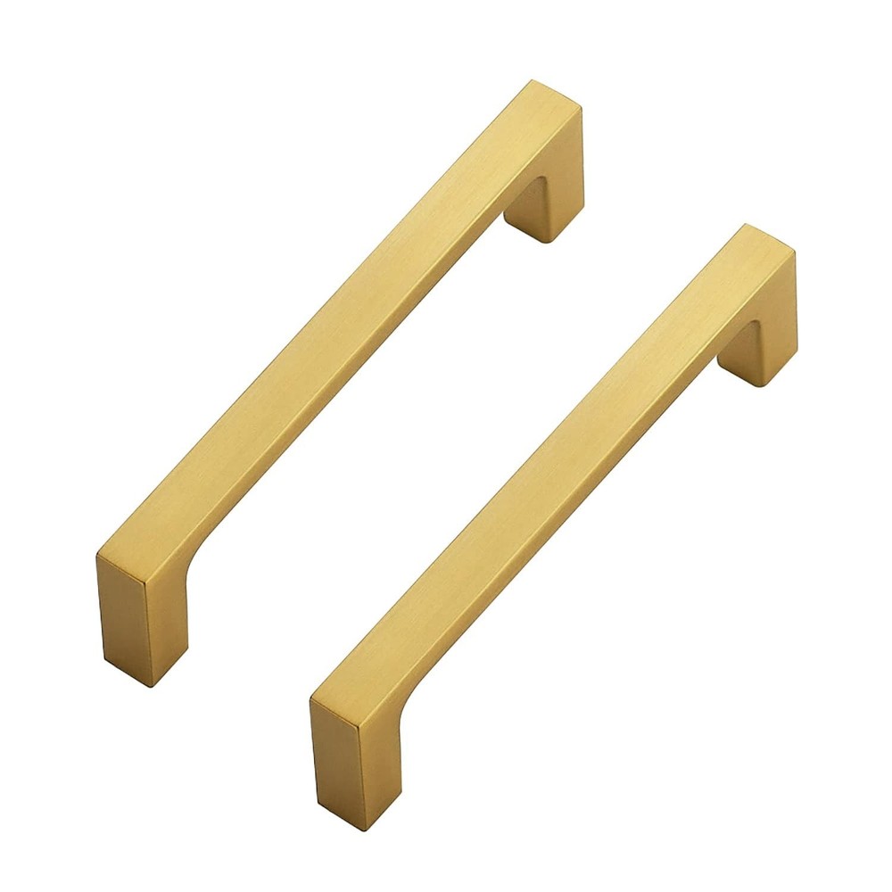 5 Pack Solid 4 Inch Kitchen Square Cabinet Handles Brushed Brass Cabinet Pull...