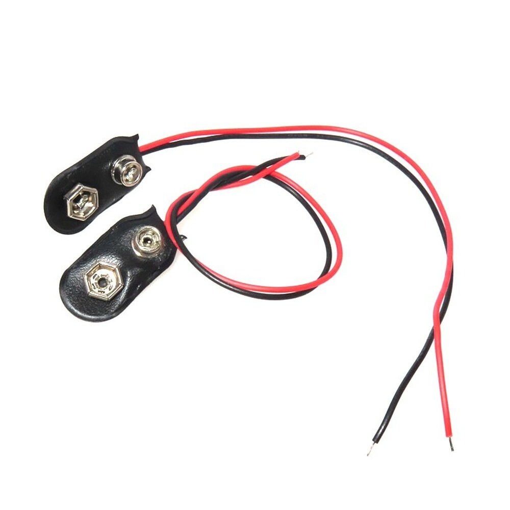 2 Pcs Snap 9V (9 Volt) Battery Clip Connector I Type Black w Cable
