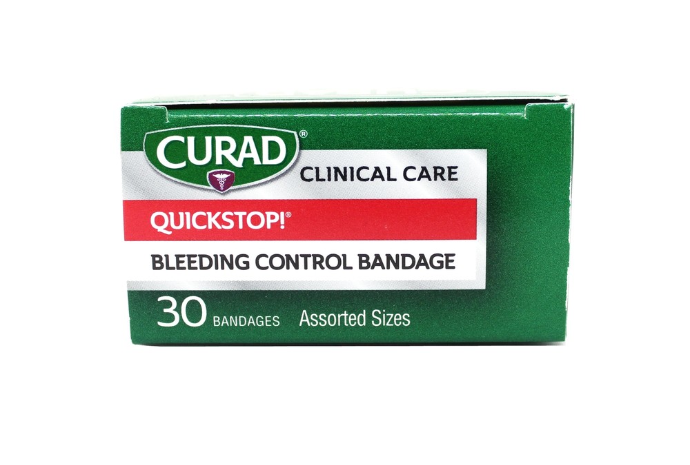 Curad QuickStop Flex-Fabric Bandages, Clotting Tech, Assorted, 30 Count, 4 Pack