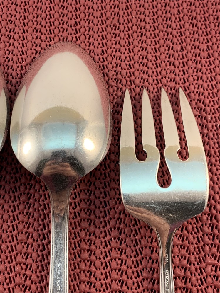 3 Solid Serving Spoon & 1 Meat Fork 1937 LADY ALICE II Wallace Silverplate