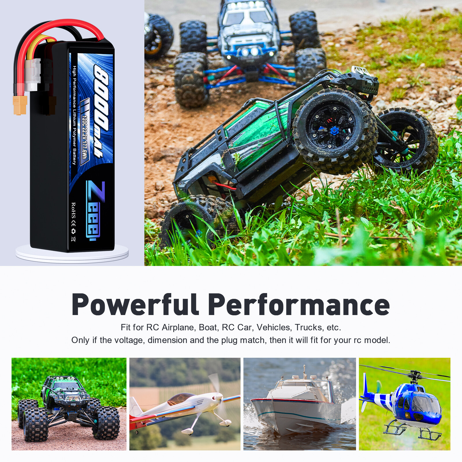 2x Zeee 22.2V 120C 6S LiPo Battery 8000mAh XT60 for RC Car Truck Tank Racing