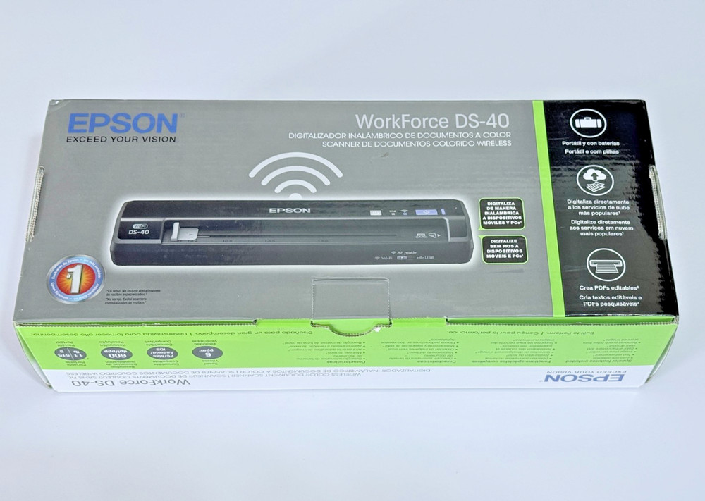 Epson WorkForce DS-40 Wireless Portable Color Document Scanner w/Case - Nice