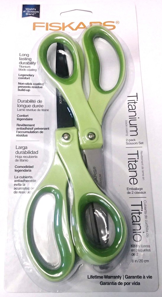 Fiskars 154180-1002 8" Titanium 2 Pack Non-Stick Scissors (Green)