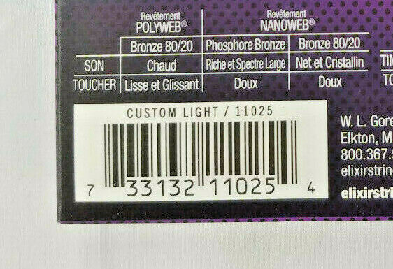Elixir 11025 11-52 Custom Light 80/20 Polyweb Coated Acoustic Guitar String Set