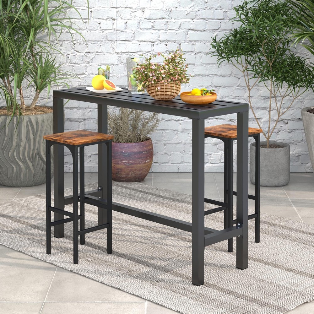 Outdoor Metal Bar Table 48" Patio Rectangular Counter Height Dining Table Black