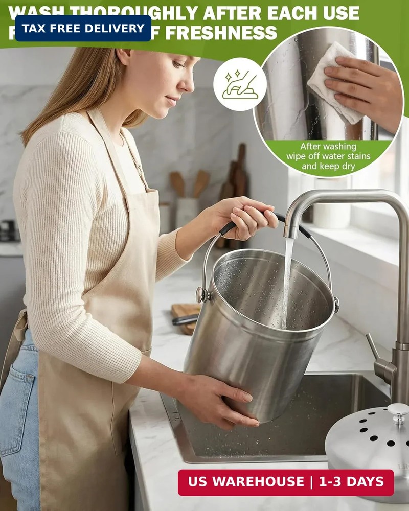 Countertop Compost Bin Kitchen with Lid and 2 Charcoal Filter for Odorless Compo