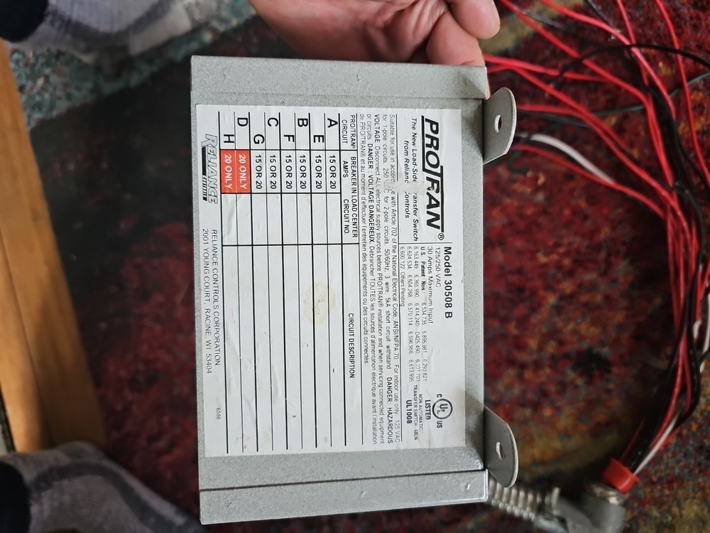 Nice Reliance Control GEN/Tran 30508 B Circuit 30Amp Generator Transfer Switch