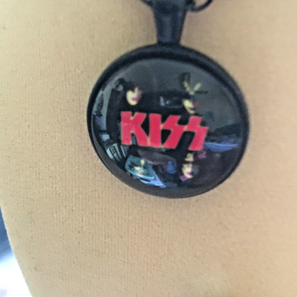 KISS ROCK Band in a Glass Pendant Necklace - 18" Black Chain
