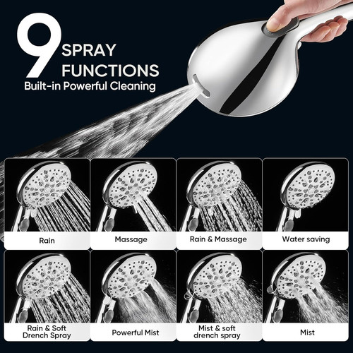 Cobbe Shower Head, 9 Functions High Standard model, ‎‎1. Premium Chrome