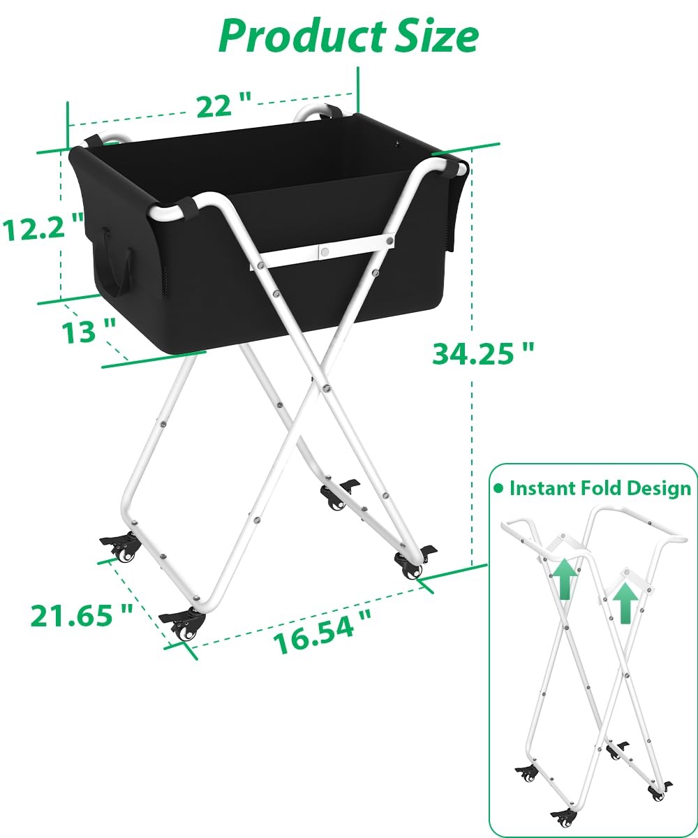Ardier Foldable Tennis Ball Hopper Cart with Wheels, Portable White